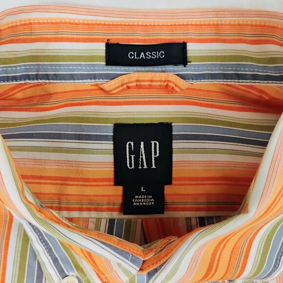 VTG GAP Orange, Blue & Green Striped LS Classic Cut Shirt Men's Size Large - Picture 3 of 5